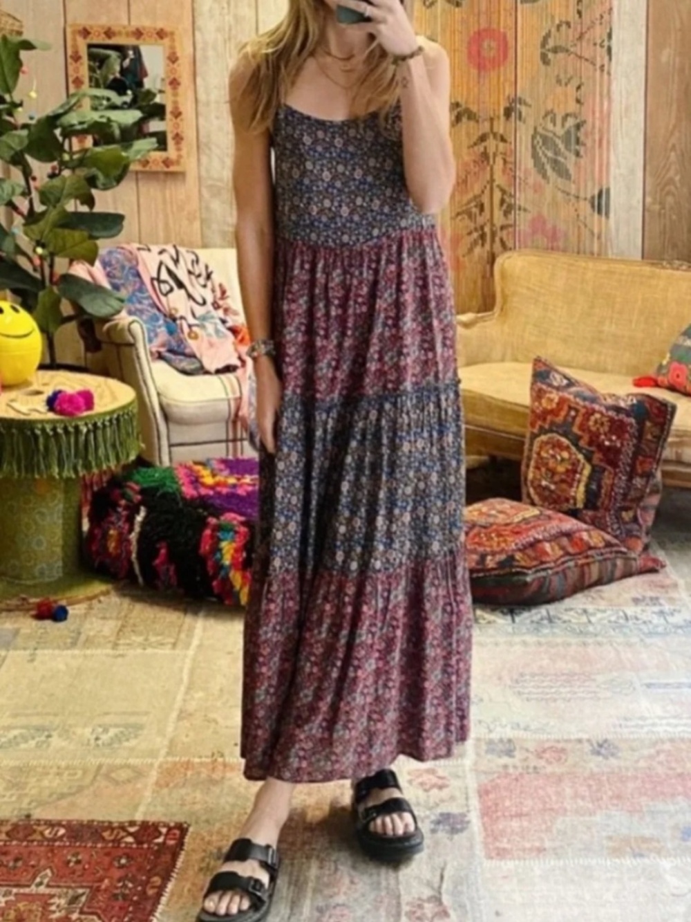 NATURAL LIFE Kaia Floral Tiered Maxi Dress Large/XL - Picture 2 of 14
